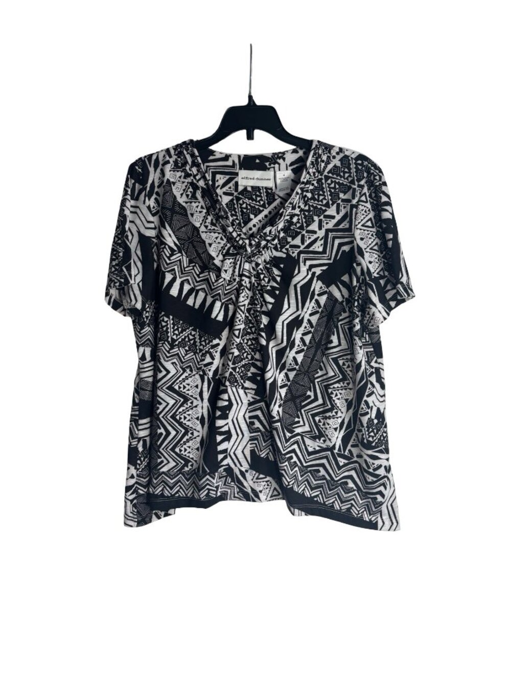 Alfred Dunner Short Sleeve V-Neck Top Sz Medium Black/White Embellished